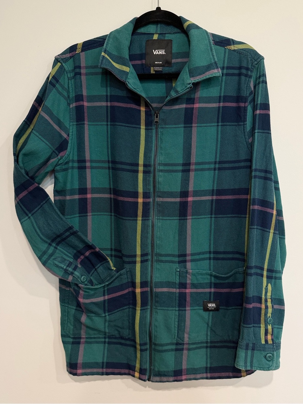 Vans Men's Plaid Full Zip Flannel Shacket Green Teal Size Medium